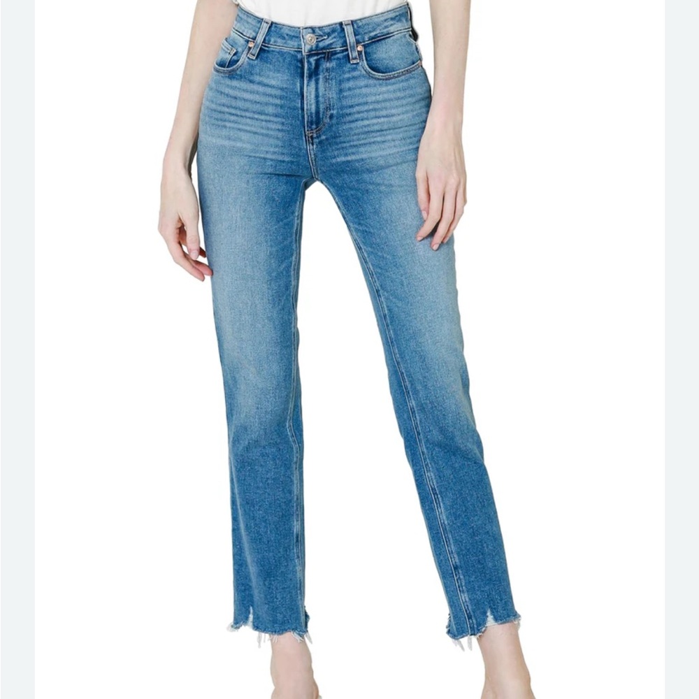PAIGE Cindy High Rise Straight Jeans | Mel Destroyed Hem | Size 26